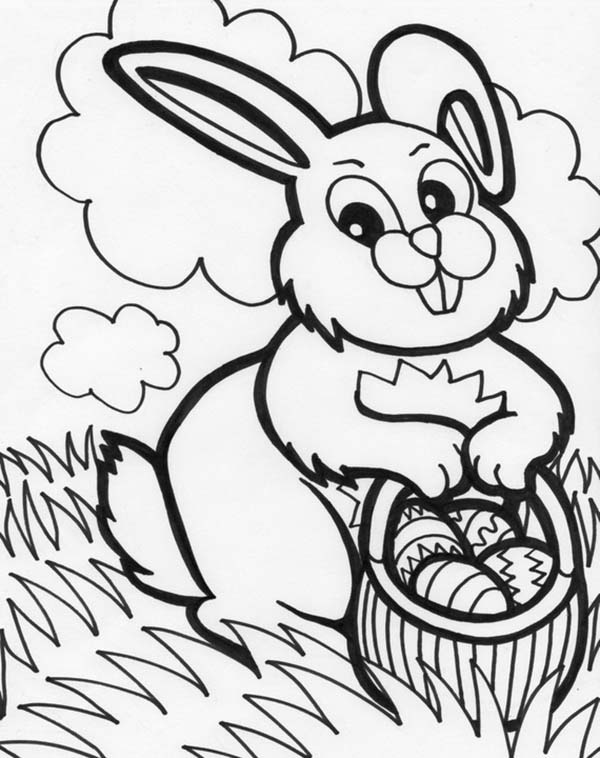600x758 Mrs Bunny With A Basket Of Easter Eggs Coloring Page