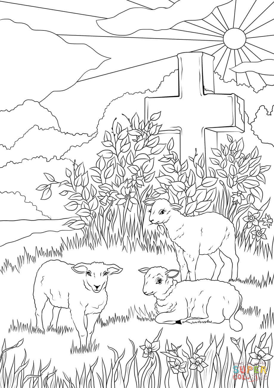 919x1300 Easter Cross Coloring Pages Lambs And Jesus S Page Free Printable