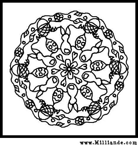 468x492 Easter Bunnies And Easter Egg Printable Mandala Coloring Page