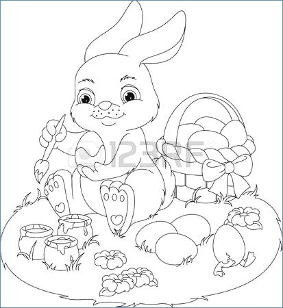 413x450 Easter Bunny With Flower And Egg Easy Easter Coloring Pages