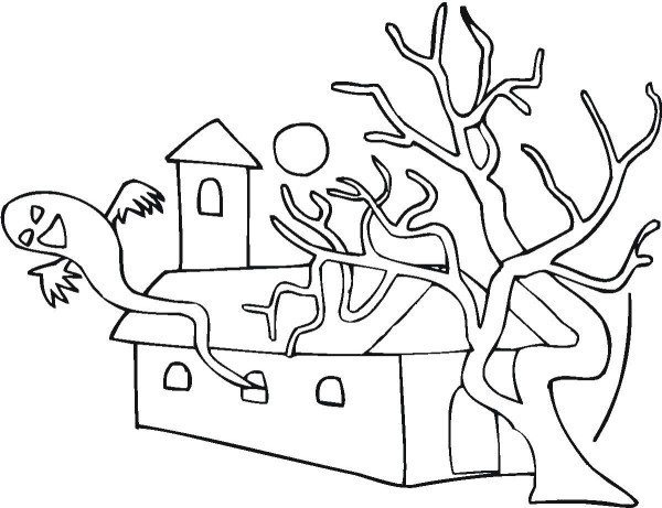 600x461 Easy Halloween Coloring Sheets Haunted House