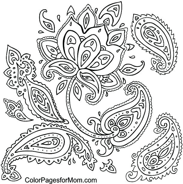 610x614 Awesome Paisley Print Coloring Pages For Downloadable Bookmarks