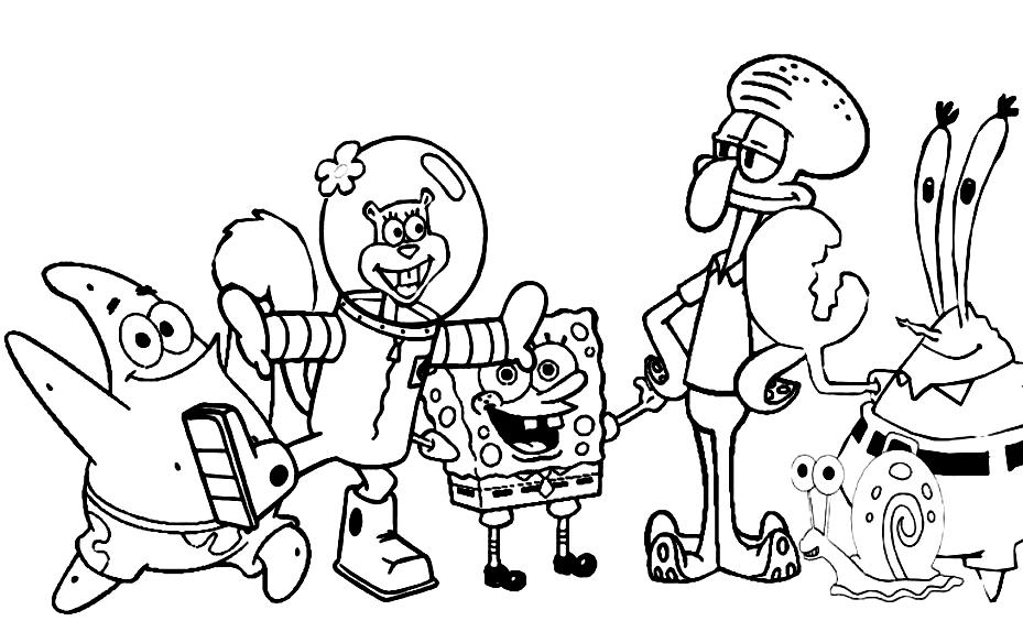 929x564 Spongebob Characters Coloring Pages