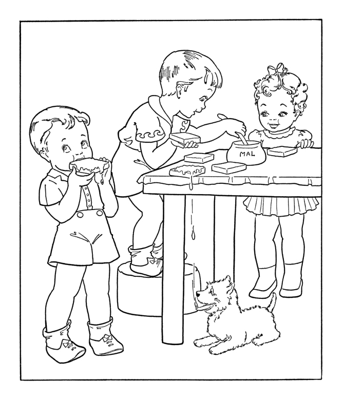 670x775 Kids Eating Bread With Peanut Butter Coloring Pages Embrodery