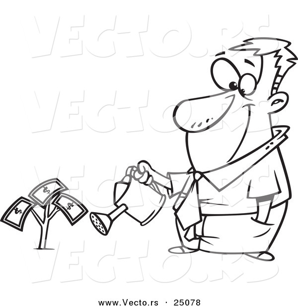 600x620 Vector Of A Cartoon Man Watering His Money Plant