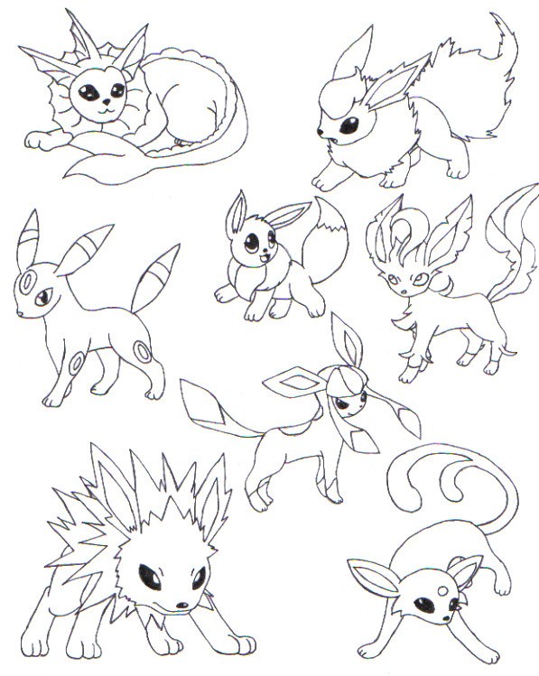 597x749 Eevee Evolutions Coloring Pages Pokemon All Art Get