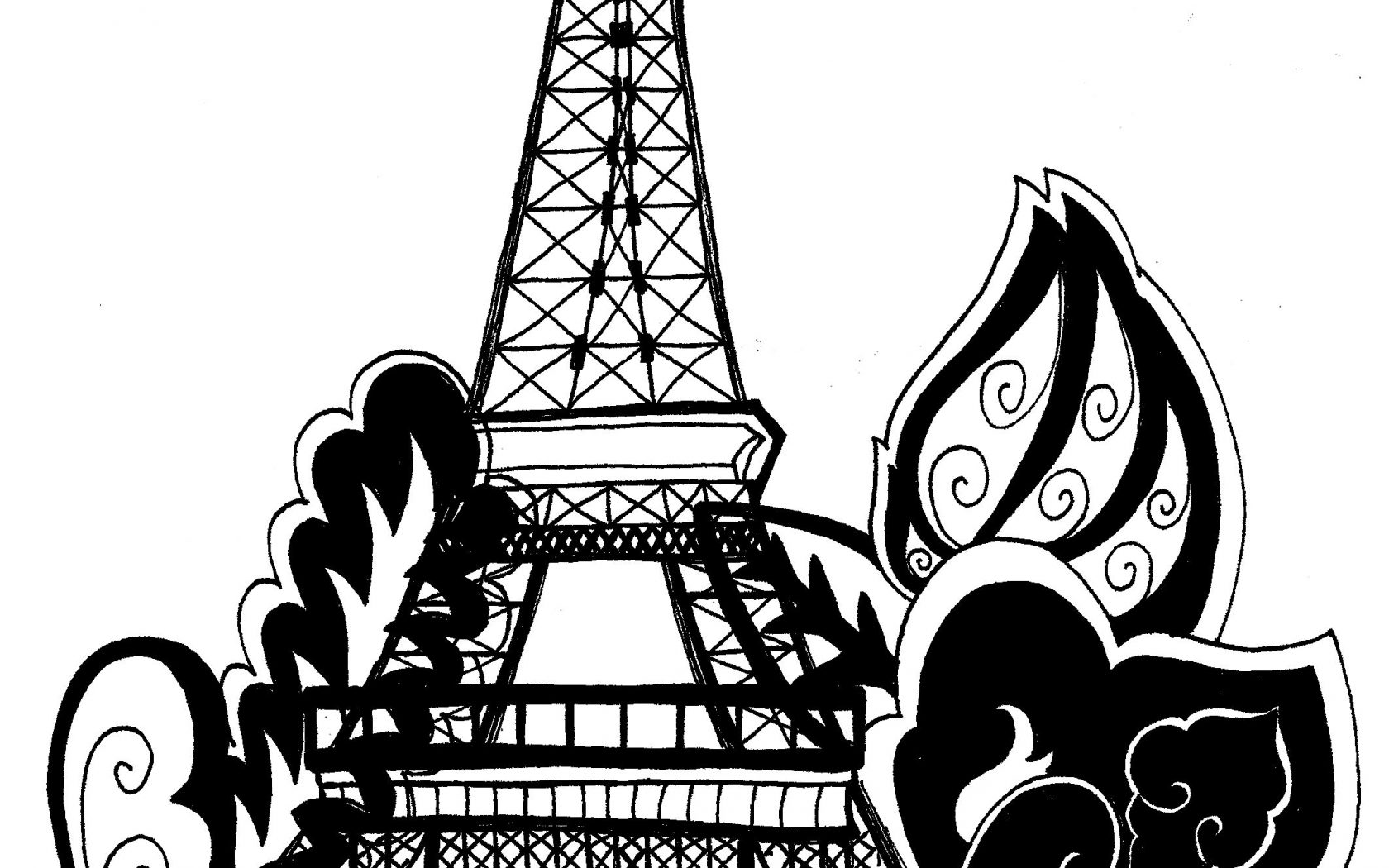 1680x1050 Kids Eiffel Towering Page Outline Colouring France Pages Paris