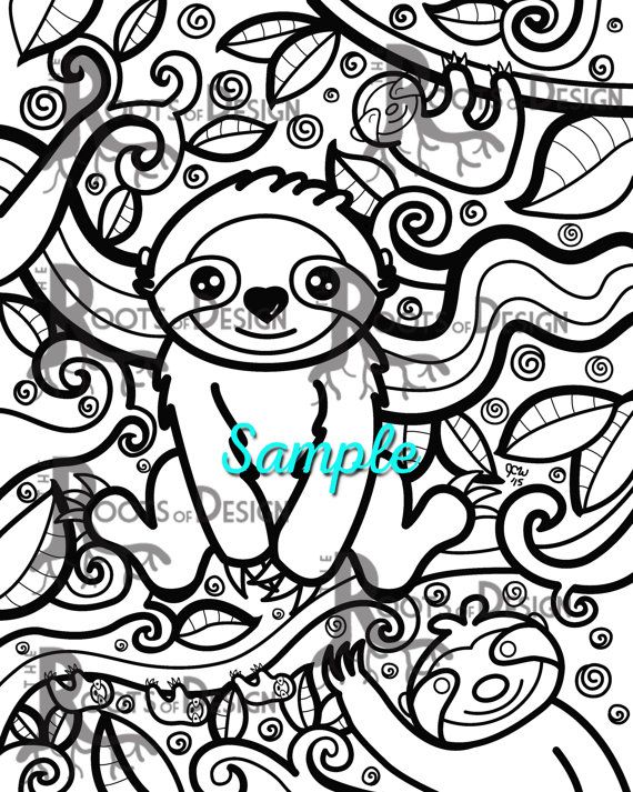 570x713 Cute Sloth Instant Downloadable Coloring Print