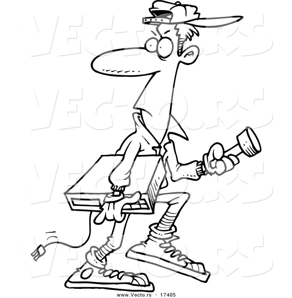 1024x1044 Vector Of A Cartoon Burglar Carrying An Electronic Device