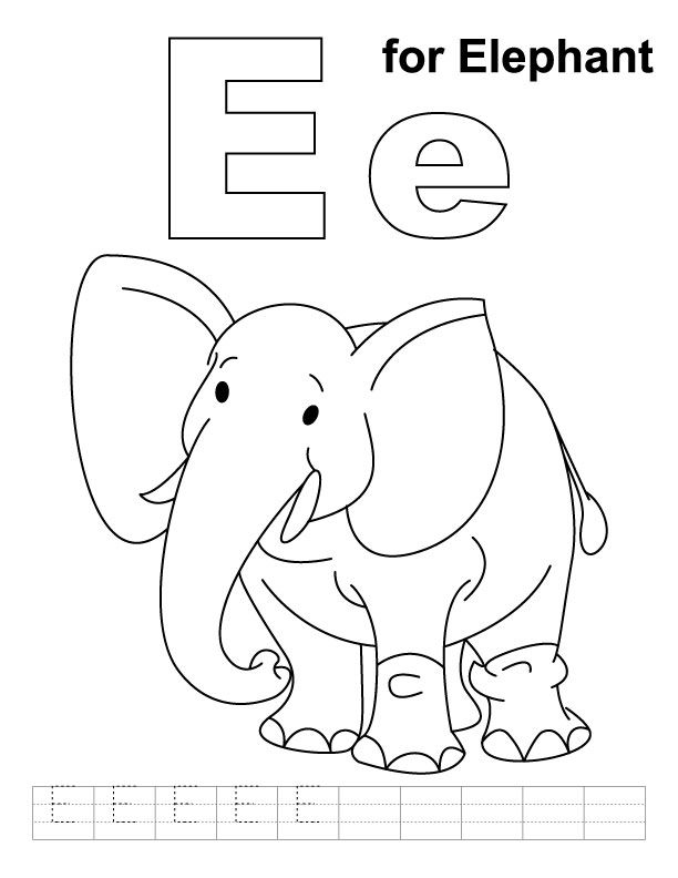 612x792 E For Elephant Coloring Page With Handwriting Practice Download