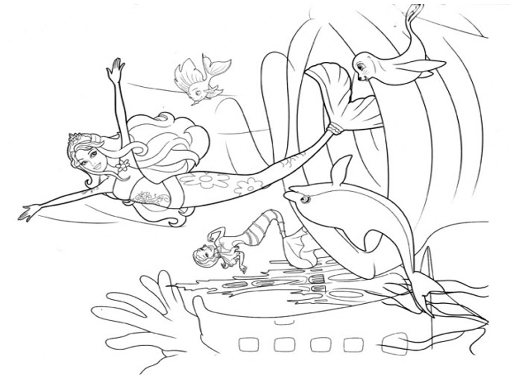1024x768 Barbie Mermaid Coloring Pages