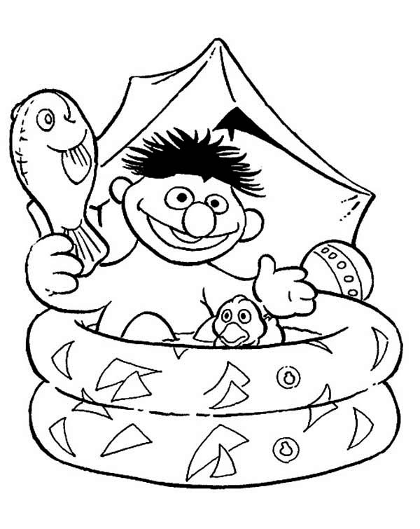 600x755 Ernie Bathing In Plastic Pool In Sesame Street Coloring Page