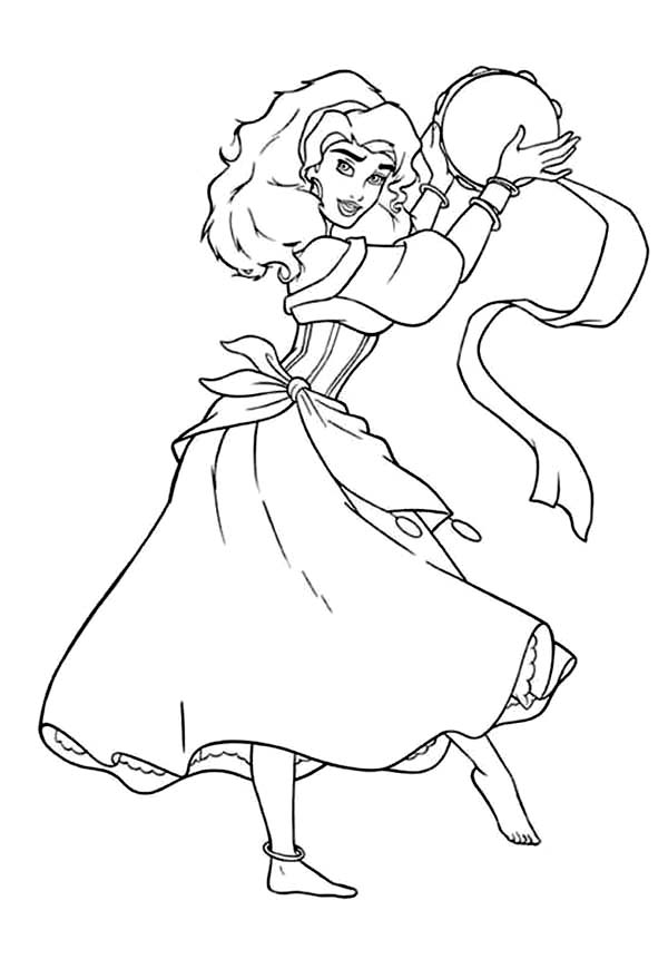 600x870 Esmeralda With Tambourine In The Hunchback Of Notre Dame Coloring