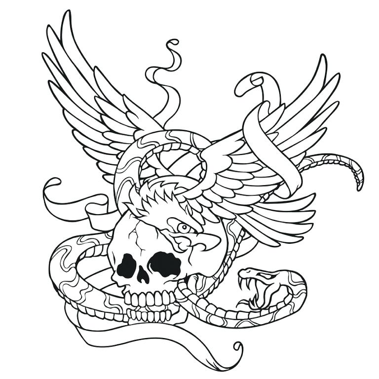 768x768 Skull With Wings And Snake Coloring Page Tattoo App Snake Eyes
