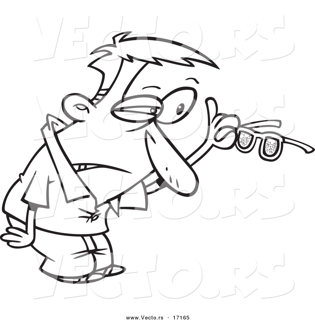 1024x1044 Vector Of A Cartoon Man Inspecting His Dirty Glasses