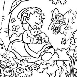 262x262 Fairy Give Treasure Chest In Garden Coloring Page