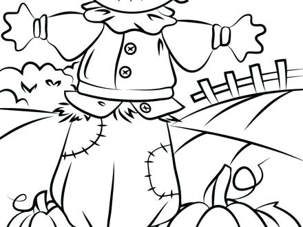 440x330 Fall Coloring Pages Printable Autumn Scene With Scarecrow Coloring