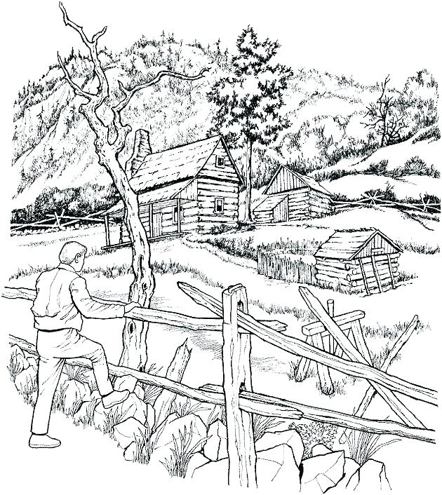 630x706 Nature Coloring Page Kid Coloring Sheet Landscape Fall Scenery