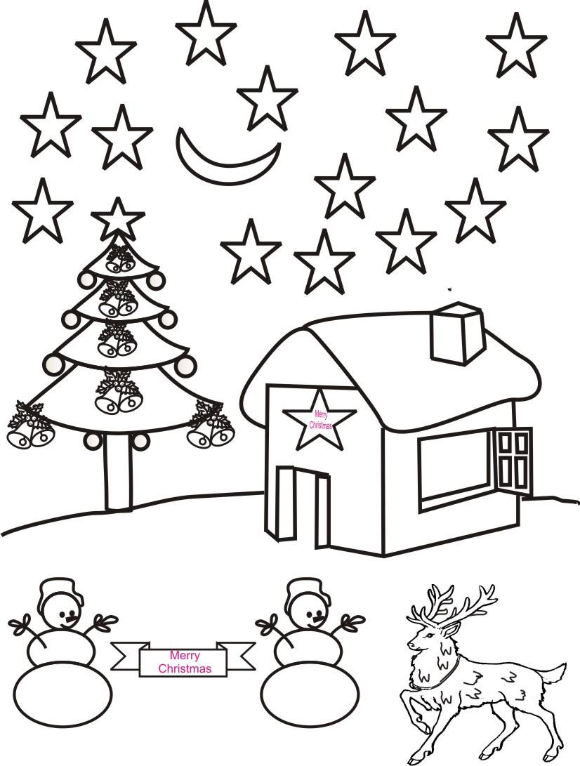 826x1091 Christmas Night Scenery Coloring Page Fine Pages Acpra