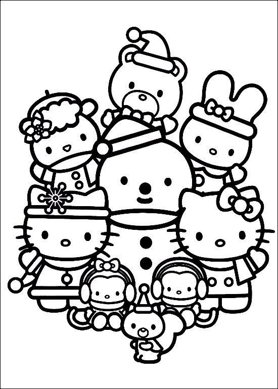 550x770 Happy Family Of Hello Kitty Celebrating Christmas Coloring Pages