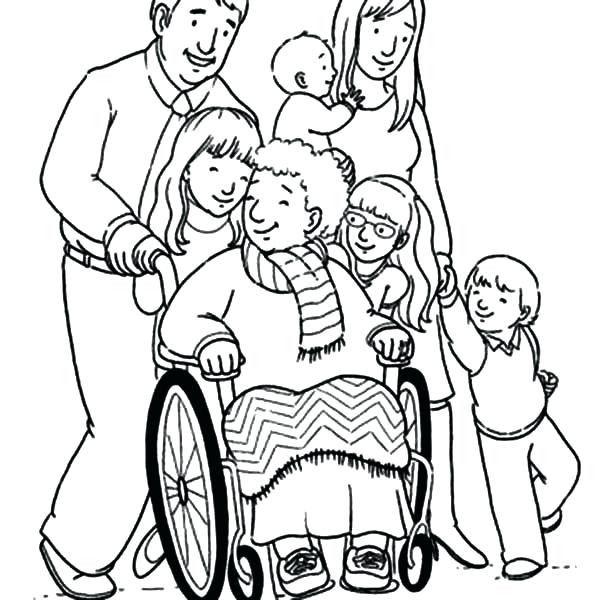 600x600 Family Coloring Pages Grandmother And Her Big Family Coloring