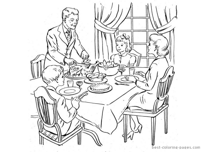 677x508 Family Eating Dinner Coloring Page