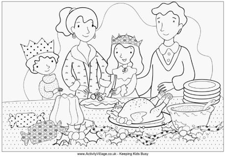460x321 Family Christmas Dinner Colouring Page