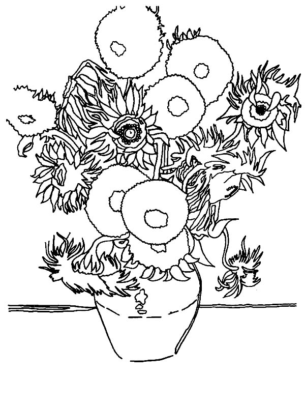 600x800 The Sunflower In Famous Paintings Coloring Page Batch Coloring