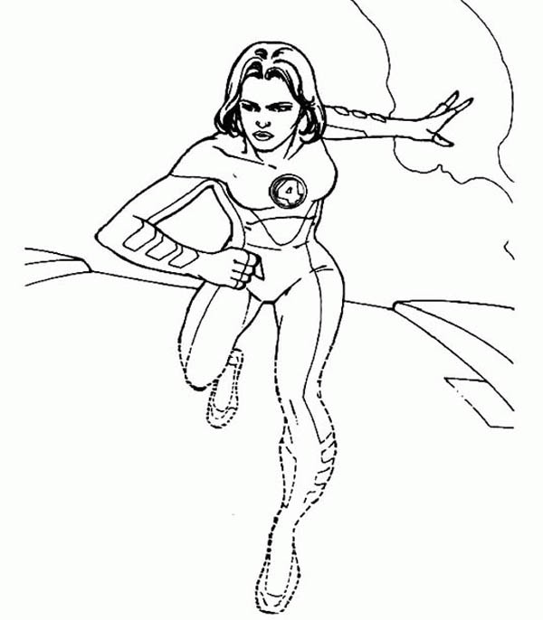 600x686 Invisible Woman Pursuit Enemy In Fantastic Four Coloring Pages