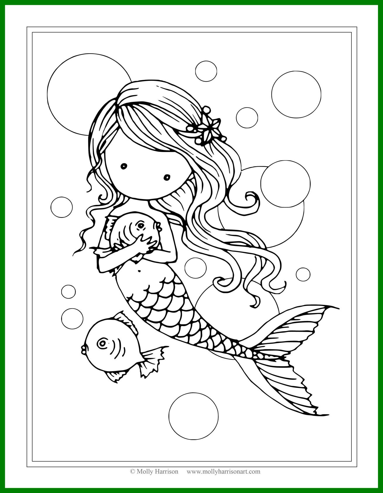 1309x1684 Incredible Mermaid With Fish Coloring Page