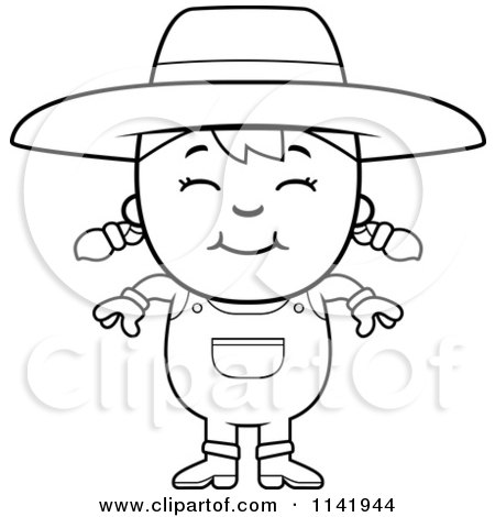 450x470 Cartoon Clipart Of A Black And White Smiling Farmer Girl