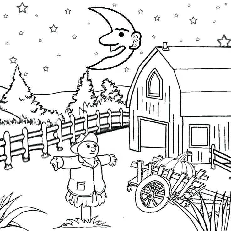 736x736 Kids And Pumpkin Coloring Sheet For Kindergarten Farm House
