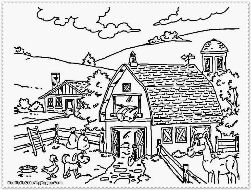 1024x778 Free Farm Scene Coloring Pages