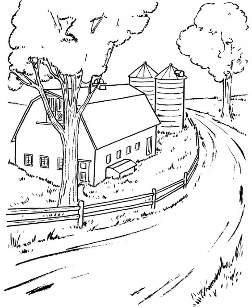 837x1024 Coloring Pages Farming Scenes Showy Farm Scene