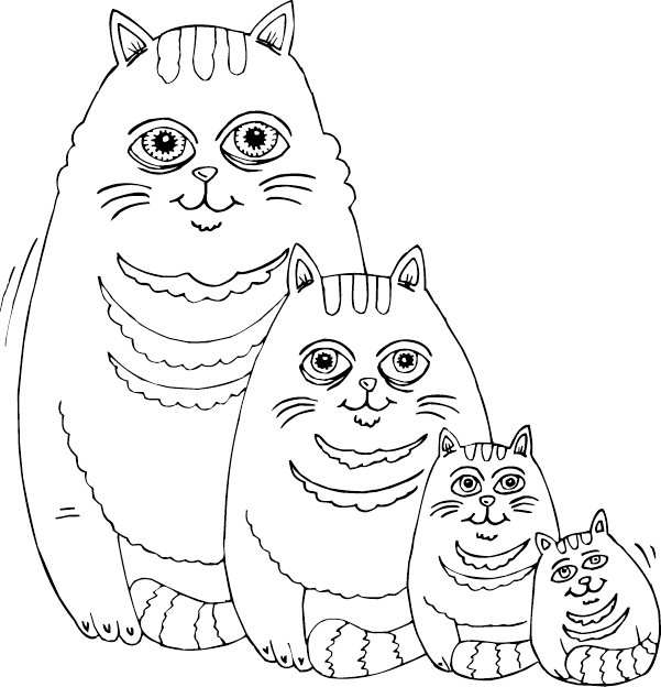 601x624 Fat Cat Family Coloring Page