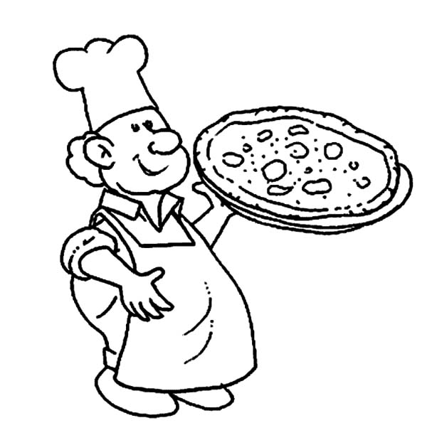 600x619 Fat Chef Making Pizza On Jobs Coloring Pages Batch Coloring