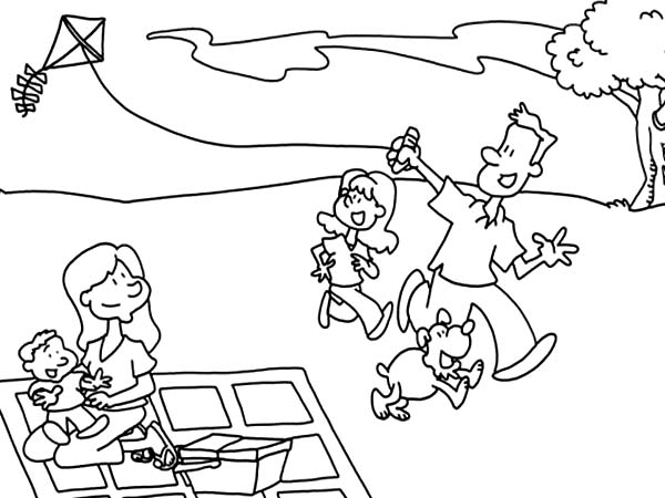 600x450 Father And His Daughter Playing Kite In Picnic Coloring P