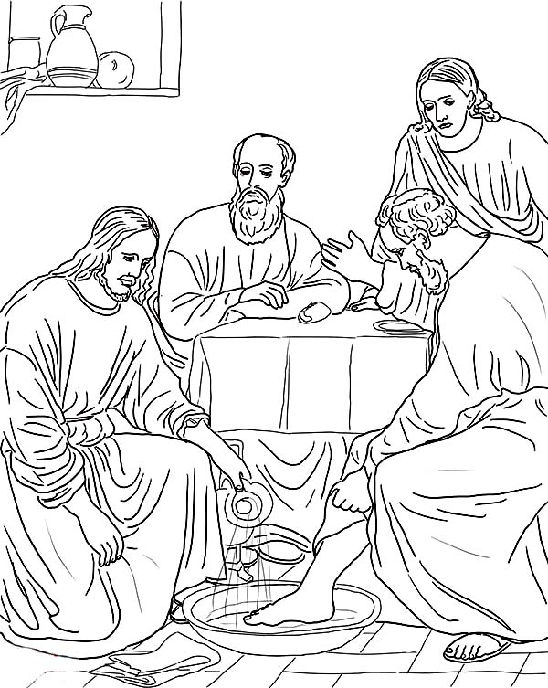 600x753 Jesus Washes The Disciples Feet Coloring Page