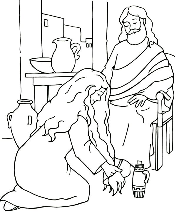 609x726 Woman Washes Jesus' Feet Coloring Page Bible