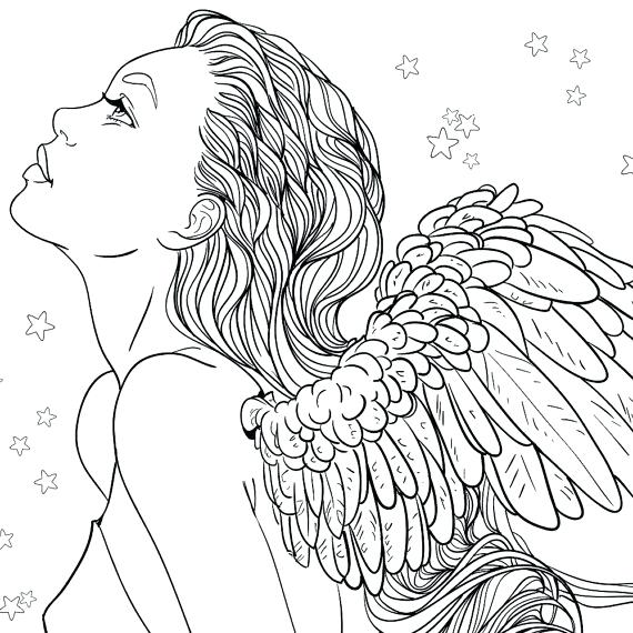 570x570 Adult Coloring Page Fantasy Girl Angel Line Art Female Christmas