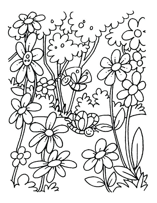 612x792 Spring Coloring Page A Blooming Field Of Flowers Coloring Pages