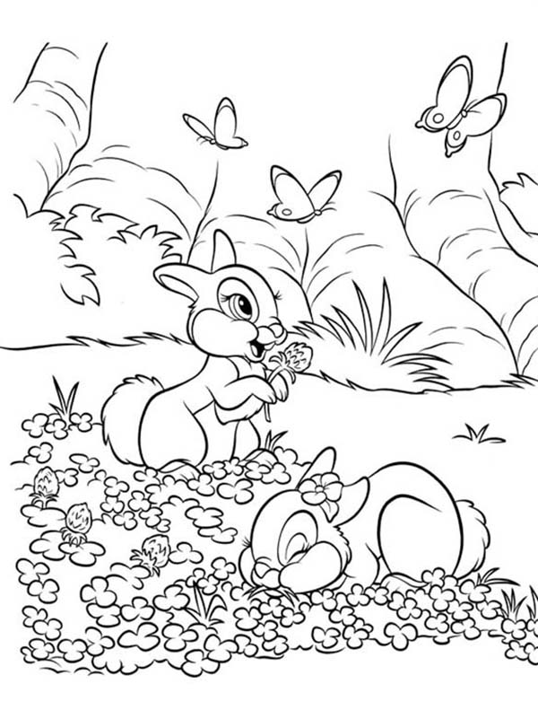 600x811 Thumper And Miss Bunny Playing On The Flower Field Coloring Page
