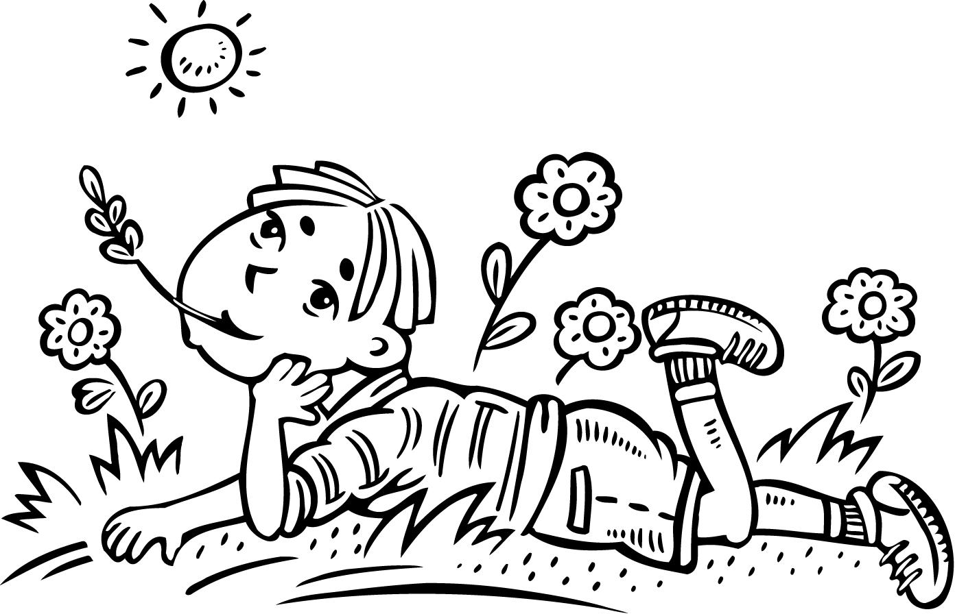 1392x896 Coloring Page Of A Boy Daydreaming In A Field
