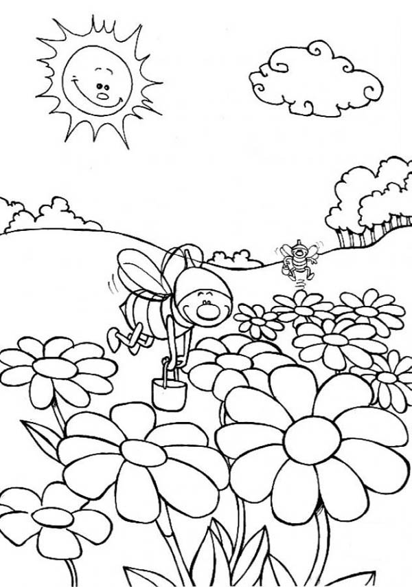 600x854 Bumblebee Activities On The Flowers Field Coloring Page
