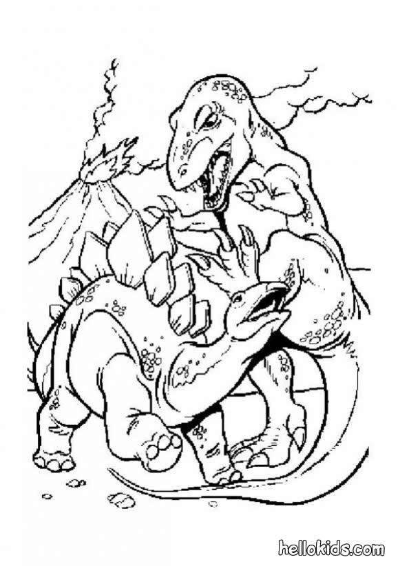 581x822 Tyrannosaurus Fighting A Duel With A Stegosaurus Coloring Pages
