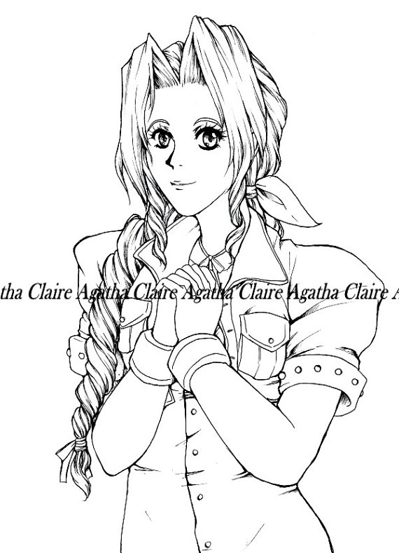 570x789 Aerith Final Fantasy Fanart Adult Coloring Page Digital