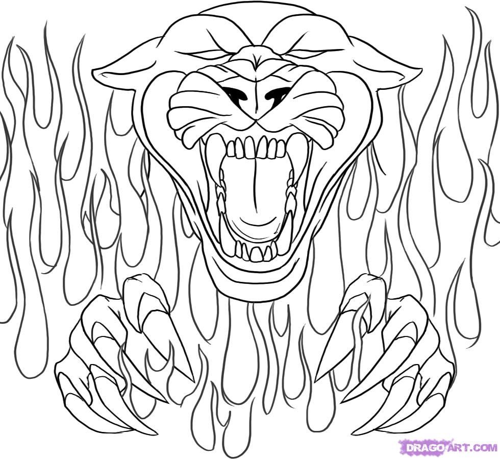 980x899 Flame Coloring Page Drawing Flames Pages Panthers School
