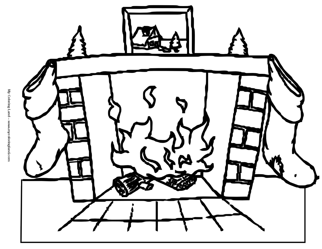 1056x816 Christmas Fireplace Coloring Pages To Print Coloring For Kids