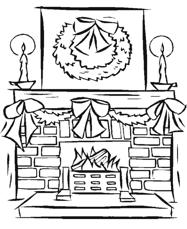 600x735 Fireplace Decoration Christmas With Candles Coloring Page