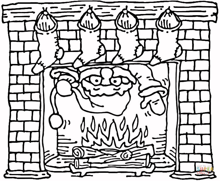 750x620 Santa Coming Out Of The Christmas Fireplace Coloring Page Free